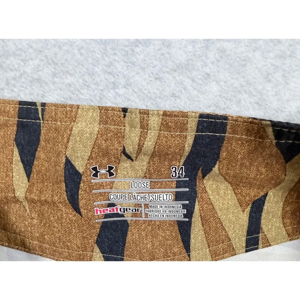 Under Armour Board Shorts‎ Mens 34 Brown Tiger Camo Excellent HeatGear Loose Fit